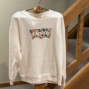 Levi's Cream Crewneck with Floral Logo Panel